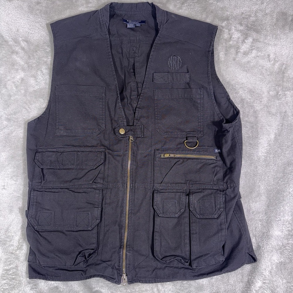 5.11 Tactical Vest Mens XL Black Cotton Canvas Utility Multi Pocket NRA Embroide